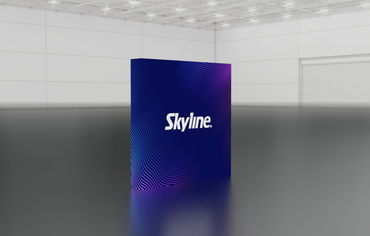 Pop-up 8-foot straight display with pre-attached seamless fabric