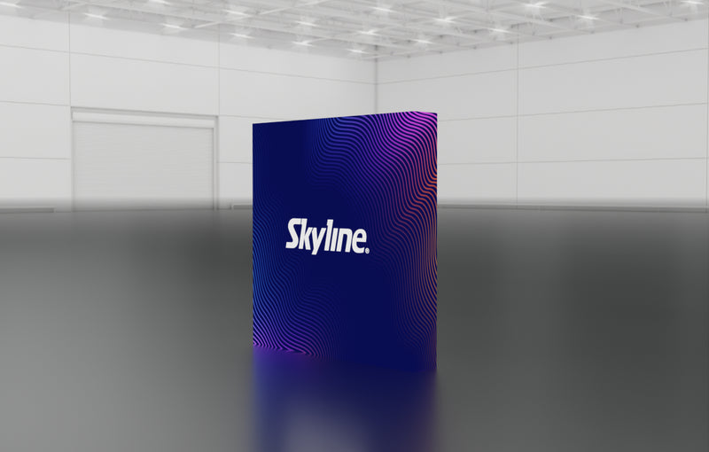Pop-up 8-foot straight display with pre-attached seamless fabric