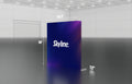 Pop-up 8-foot straight display with pre-attached seamless fabric