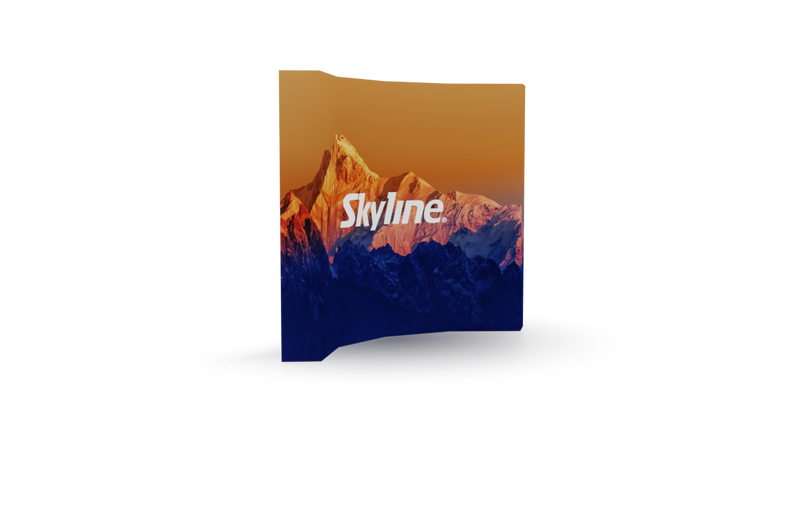 Pop-up 10-foot curved display with pre-attached seamless fabric