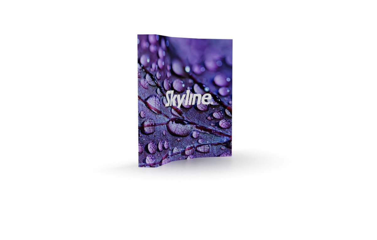 Pop-up 8-foot curved display with pre-attached seamless fabric