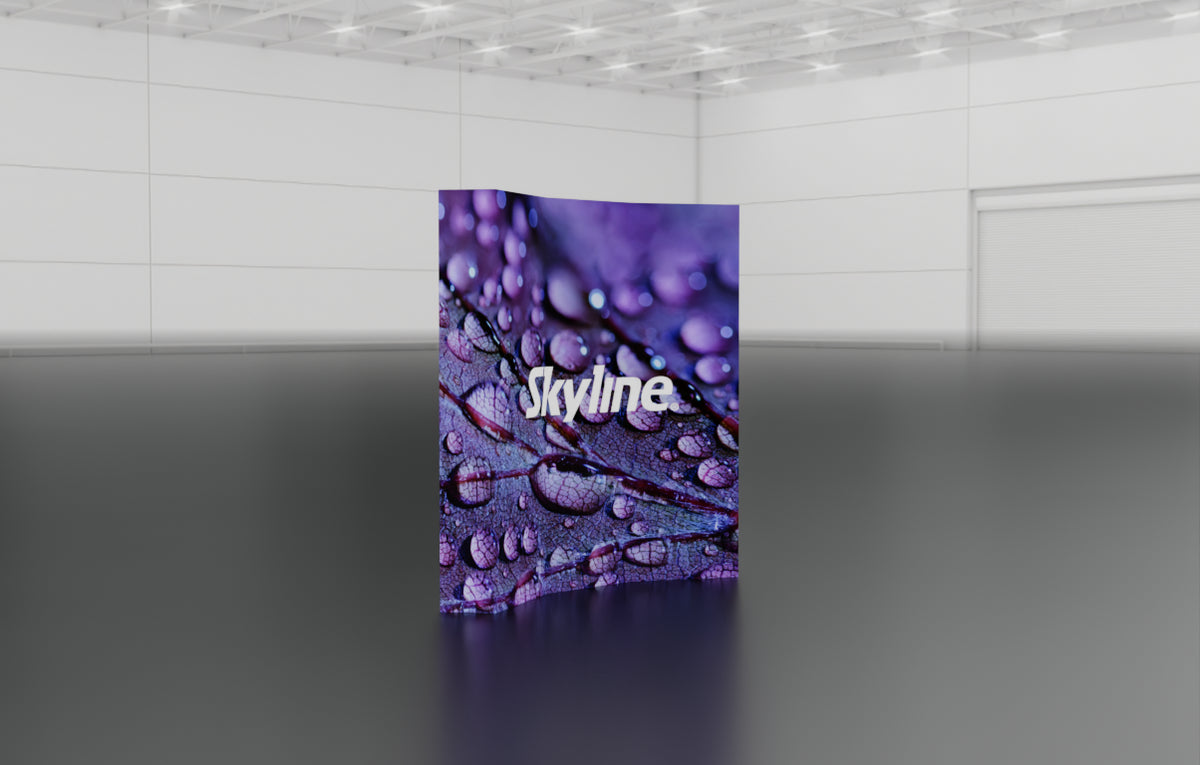 Pop-up 8-foot curved display with pre-attached seamless fabric