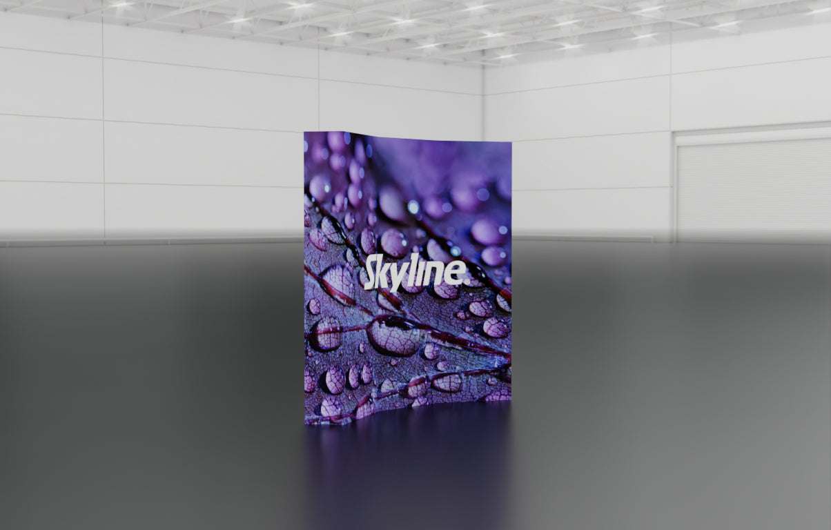Pop-up 8-foot curved display with pre-attached seamless fabric
