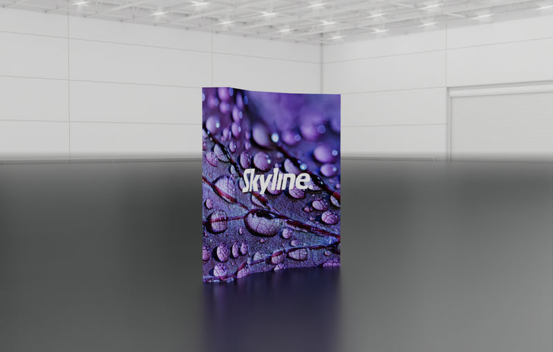 Pop-up 8-foot curved display with pre-attached seamless fabric