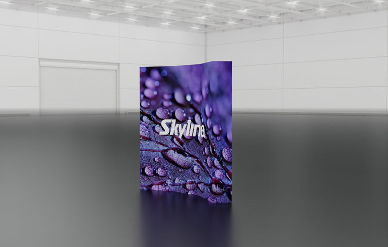Pop-up 8-foot curved display with pre-attached seamless fabric