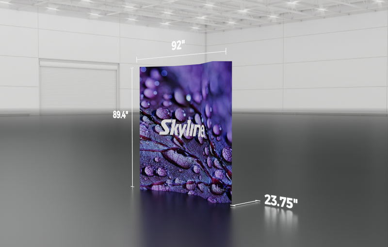 Pop-up 8-foot curved display with pre-attached seamless fabric
