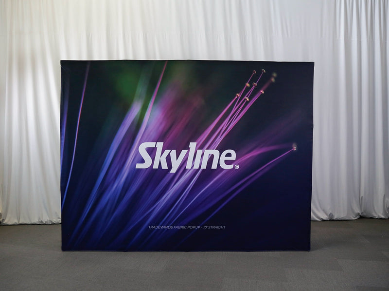 Pop-up 10-foot straight display with pre-attached seamless fabric
