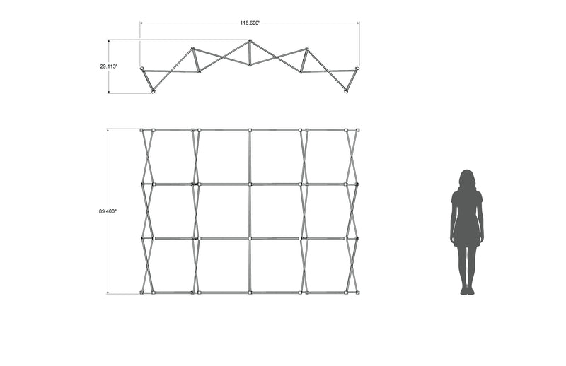 Pop-up 10-foot curved display with pre-attached seamless fabric