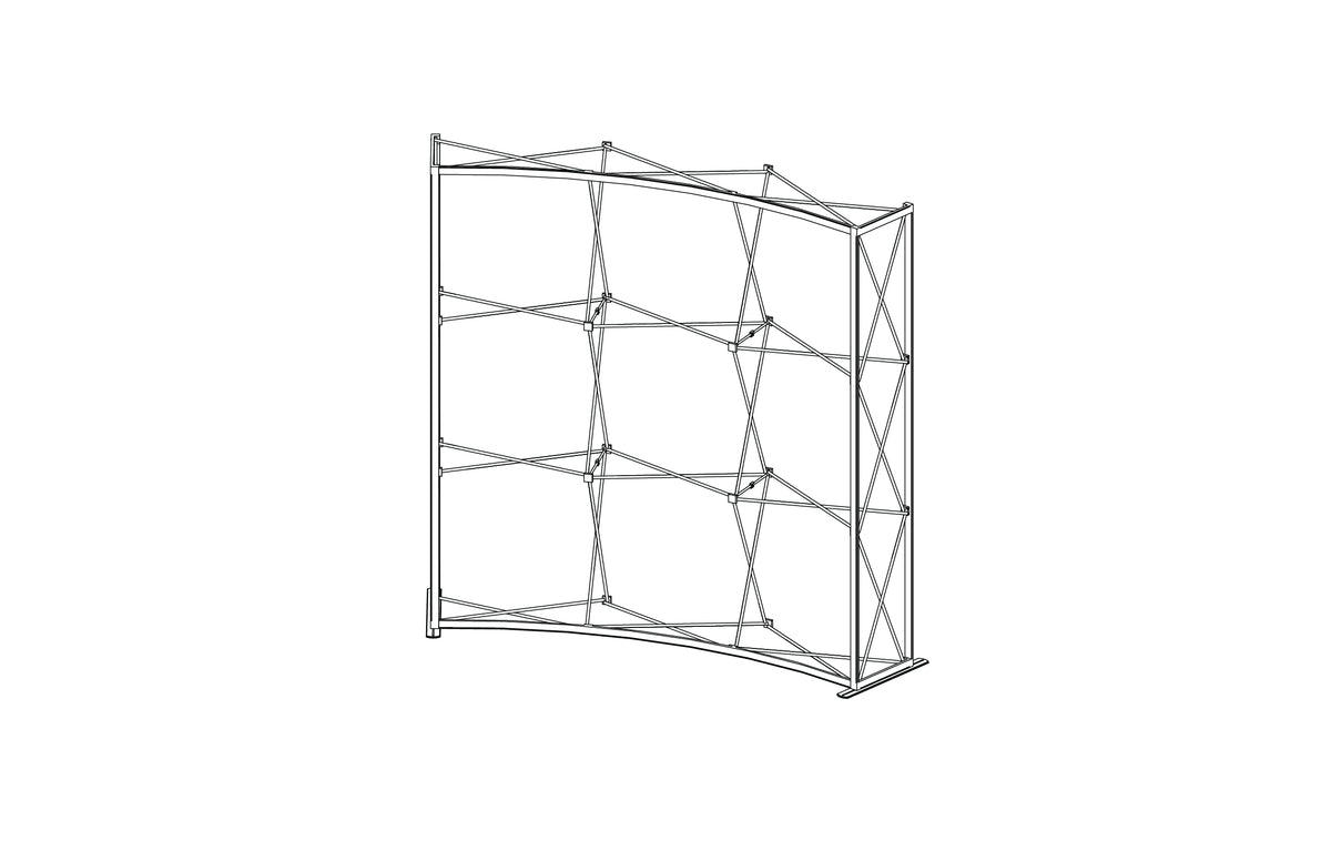 Pop-up 8-foot curved display with silicon-edge fabric graphics