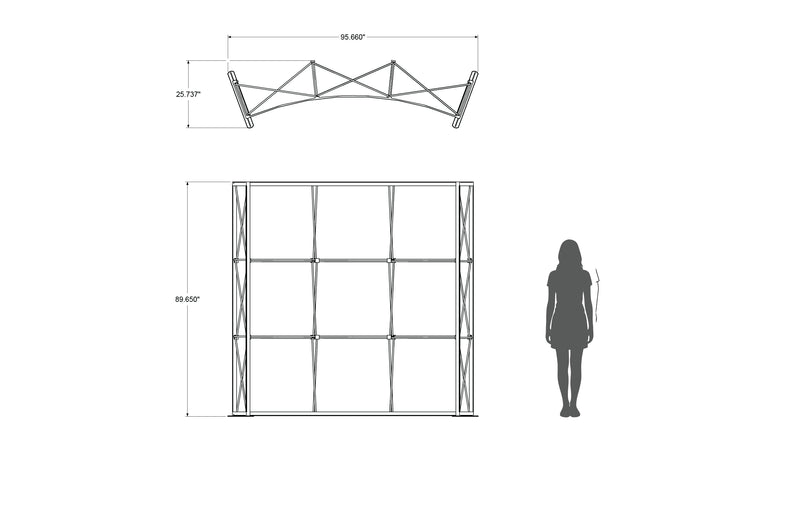 Pop-up 8-foot curved display with silicon-edge fabric graphics