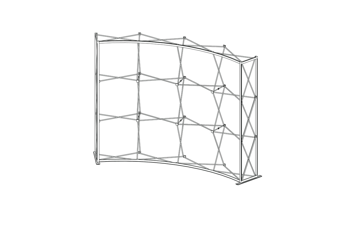 Pop-up 10-foot curved display with silicon-edge fabric graphics