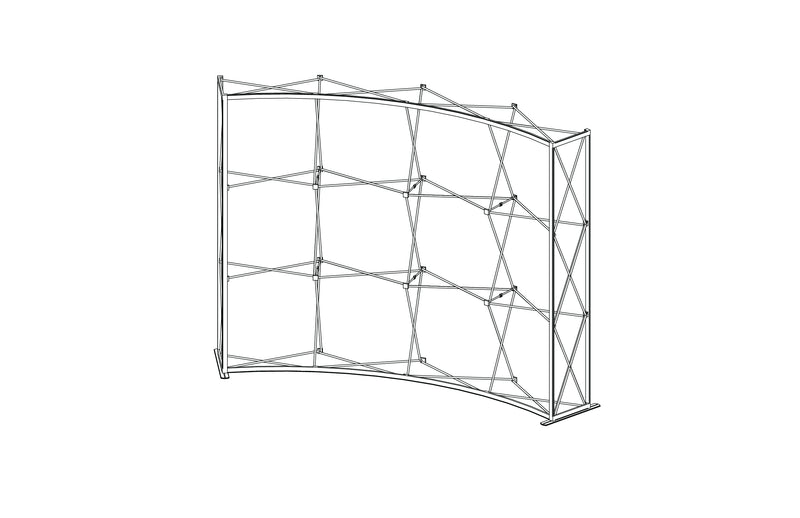 Pop-up 10-foot curved display with silicon-edge fabric graphics