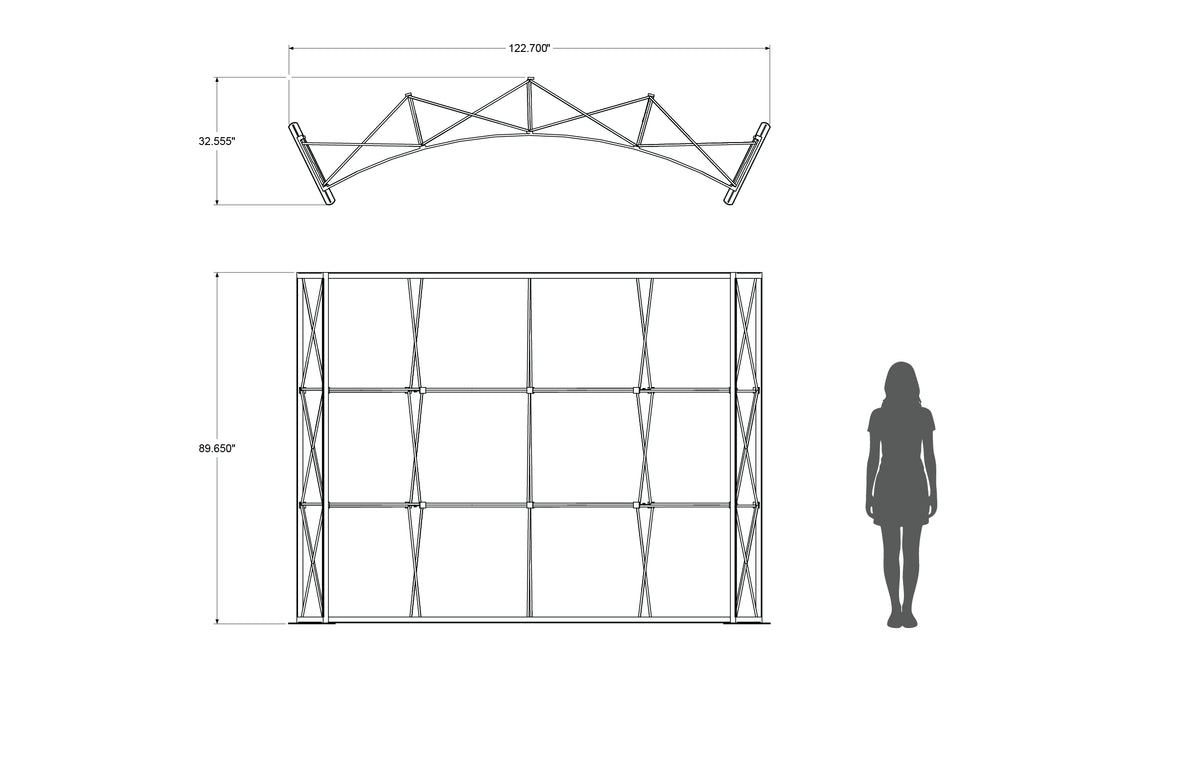 Pop-up 10-foot curved display with silicon-edge fabric graphics